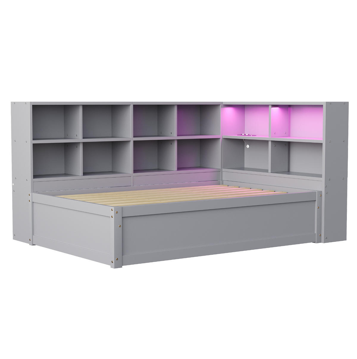 BETT mit hydraulischem Bett und LED-Beleuchtung Grau 90/200 cm - Grau, Holz (90/200cm) - OKWISH