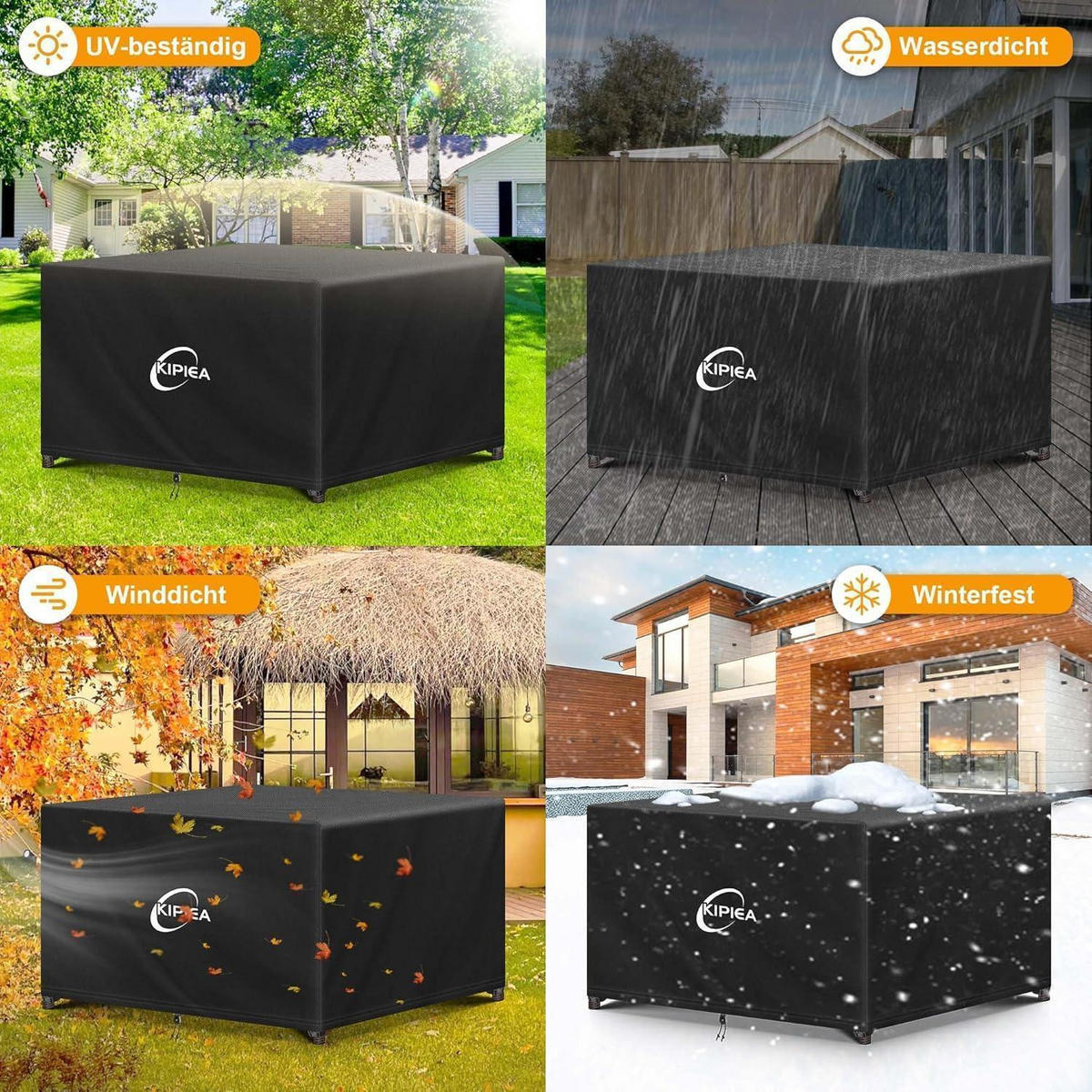 GARTENMÖBEL Abdeckung 125 x 125 x 71 cm Wasserdicht - Schwarz, Kunststoff (125/71/125cm)