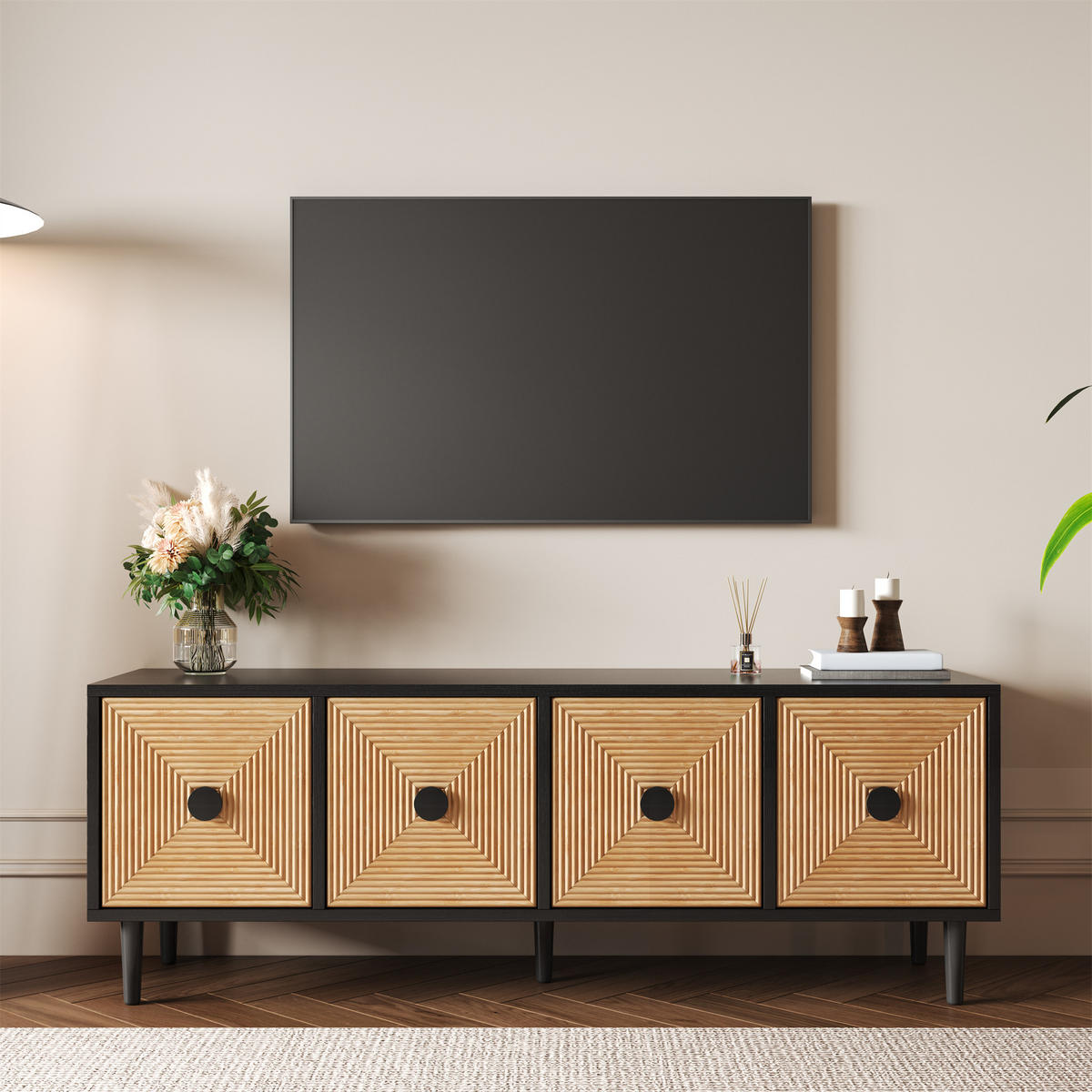 TV-SCHRANK Schwarz 150/38/55 cm - Schwarz, Holzwerkstoff (39.5/55/120cm) - Urban Meuble