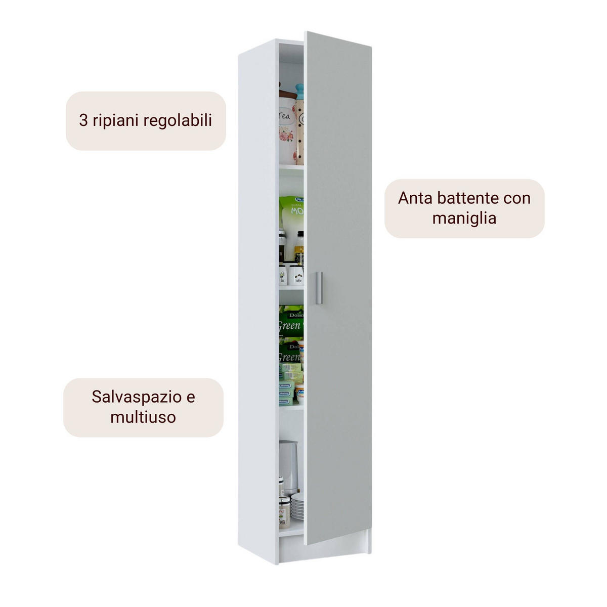 MEHRZWECKSCHRANK Holz-Effekt Weiß 37x37h180 - Weiß, Holzwerkstoff (37/180/37cm) - DMORA