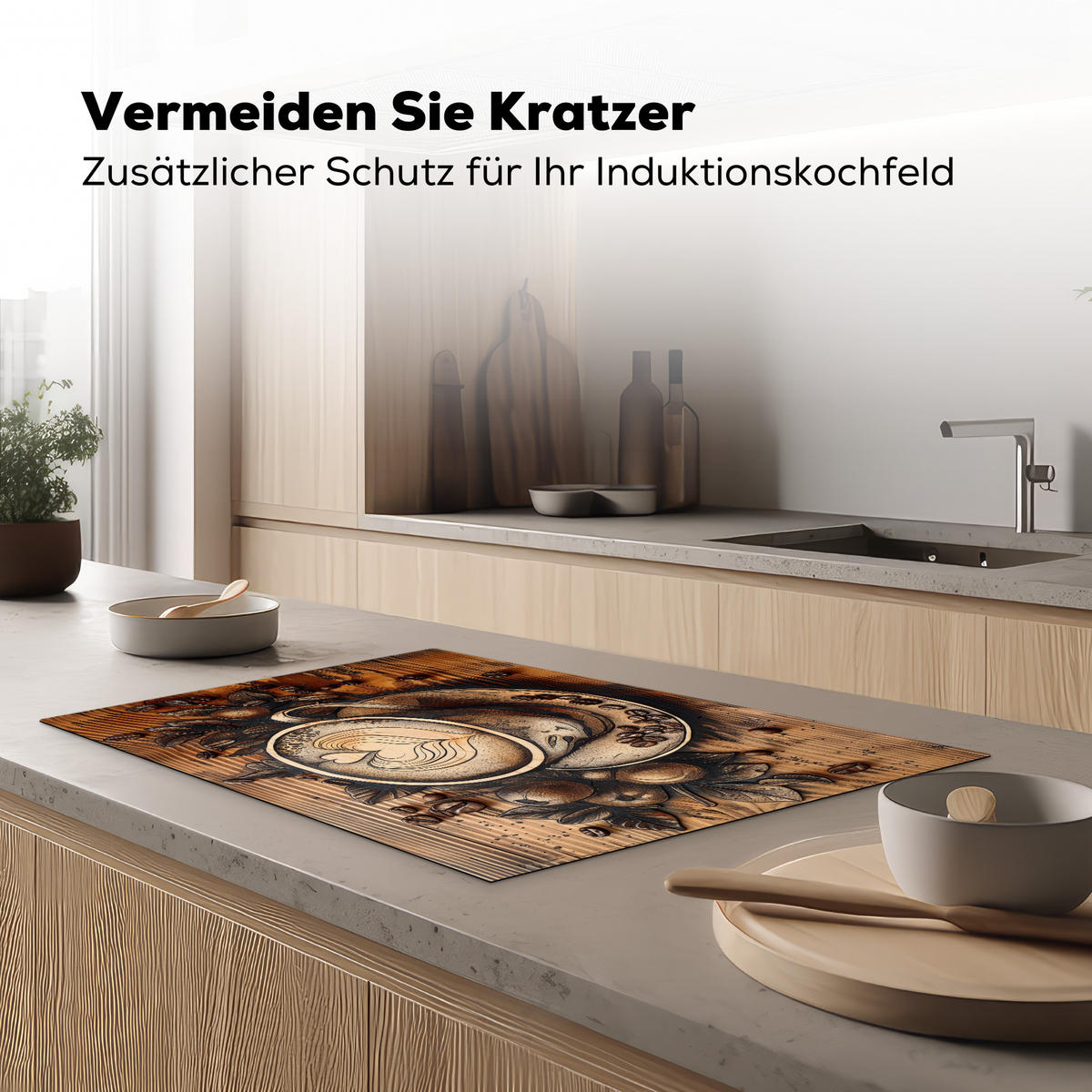 HERDABDECKPLATTE Kaffee - Vintage - Braun - Tasse - Holz Induktionsschutz 81.6x52.7 cm - Cappuccino, Kunststoff (81.6/52.7/0.2cm) - MuchoWow