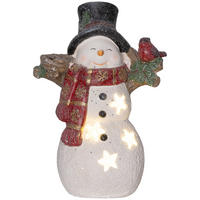 WEIHNACHTSDEKO Figur 38 cm Schneemann mit Vögel LED-Licht In- und Outdoor - Rot/Weiß, Kunststoff (15.5/38/25cm) - HOMCOM