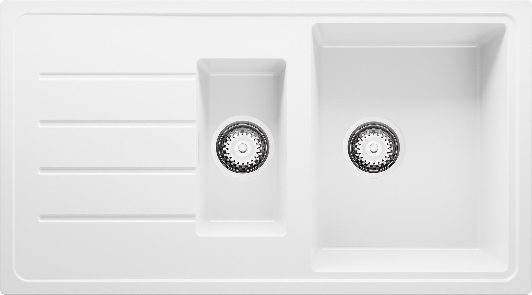 SPÜLBECKEN Kopenhagen Duo, 2-er set Weiß 90/50 cm 1,5 Becken + Ablauf-Set ab 60er Unterschrank - Chromfarben/Weiß, Kunststoff (90/19/50cm) - Primagran