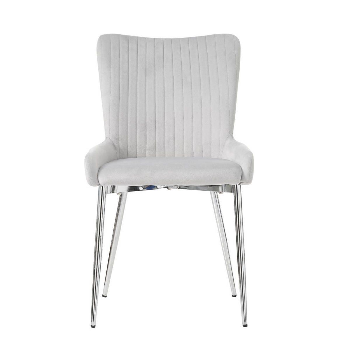 STUHL SET 2 Stück in Grau Samt mit Silberne Metallstützbeinen - Grau, Textil (58/85/47cm) - KOMHTOM