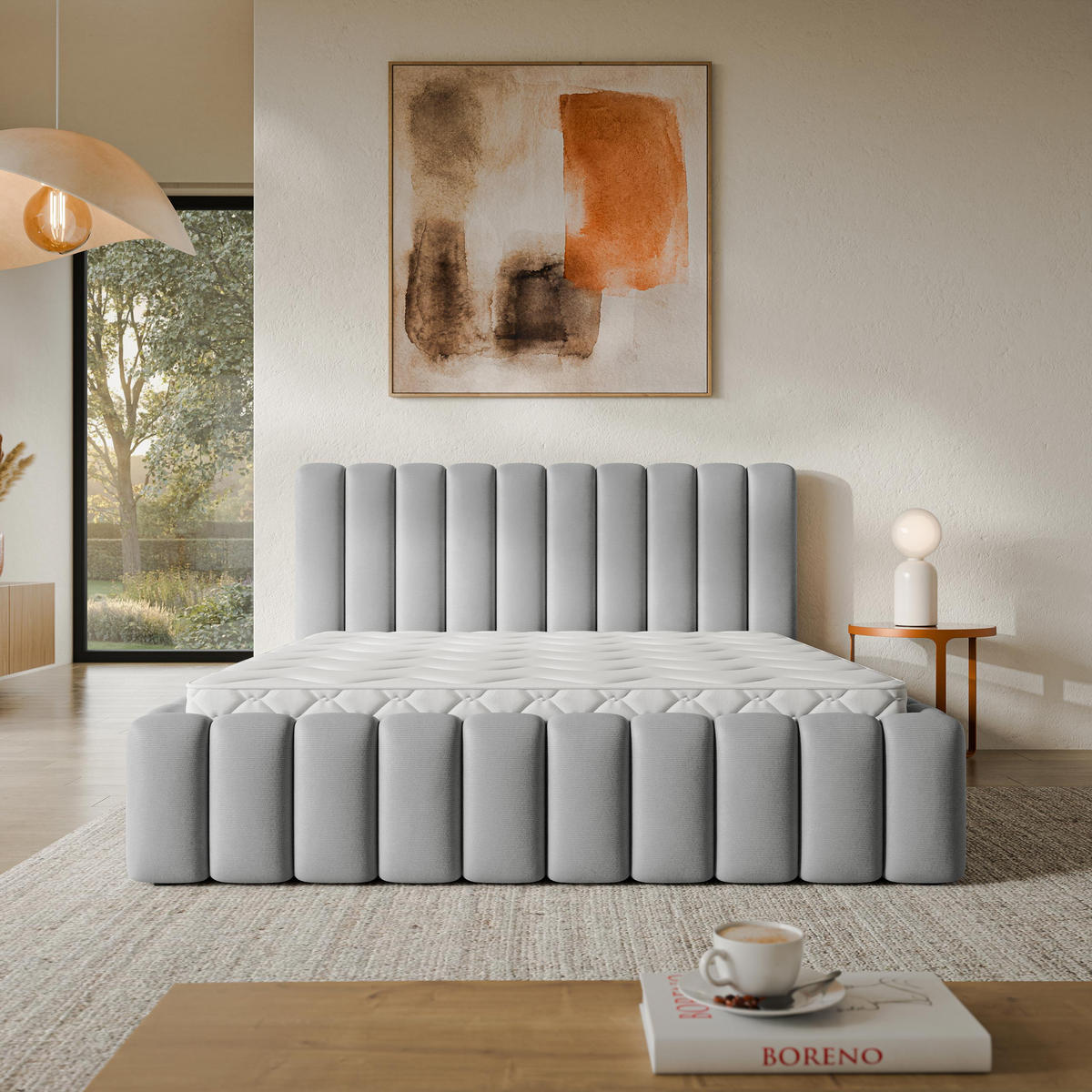 ČALOUNĚNÁ Postel TEBA 180x200 cm Světle šedá - světle šedá, kompozitní dřevo/textil (180/200cm) - MASSENO