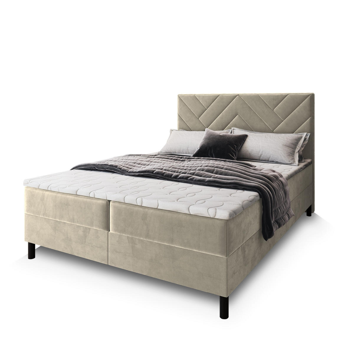 BOXBETT ROKIS 180x200 cm mit Matratze und Topper - Creme - Creme, Holz (180/200cm) - MASSENO