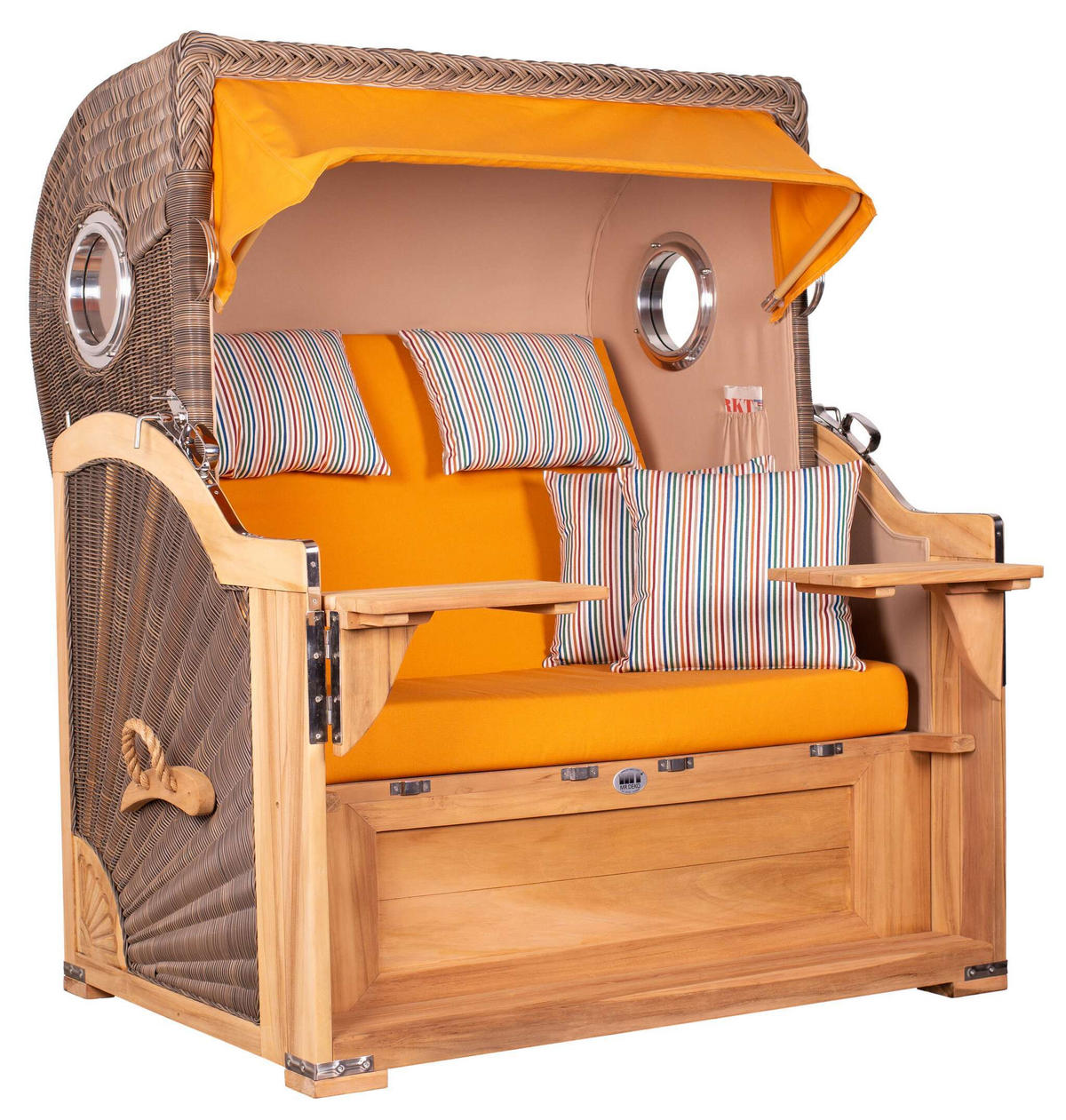 STRANDKORB Baltikum Teak 2,5 Sitzer - Gelb/Braun, Holz/Metall (142/170/95cm) - Mr. Deko