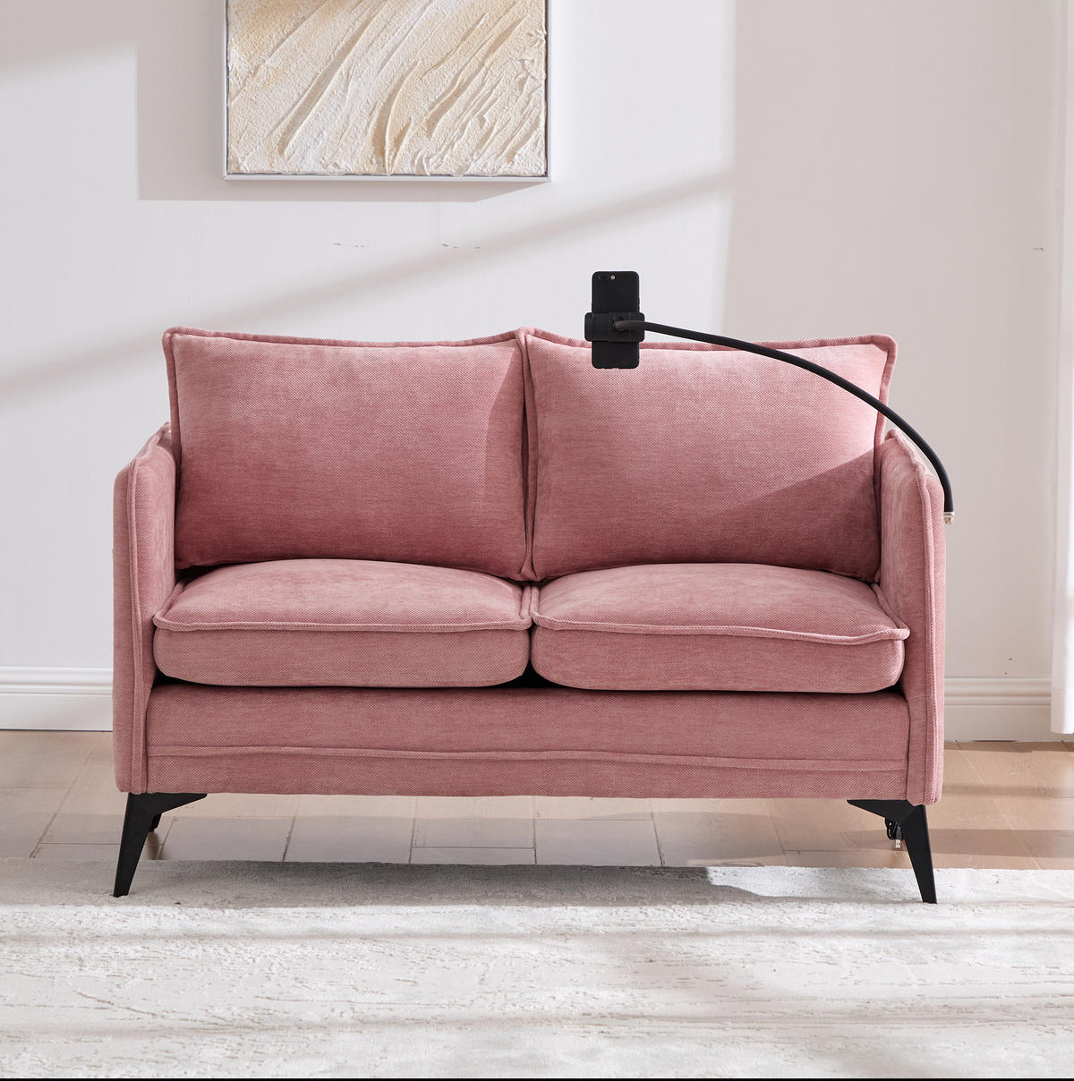 2-SITZER Sofa Chenille mit Handyhalter und Seitentaschen 127/69/66 cm Rosa - Rosa, Textil (66/127/69cm) - Redom
