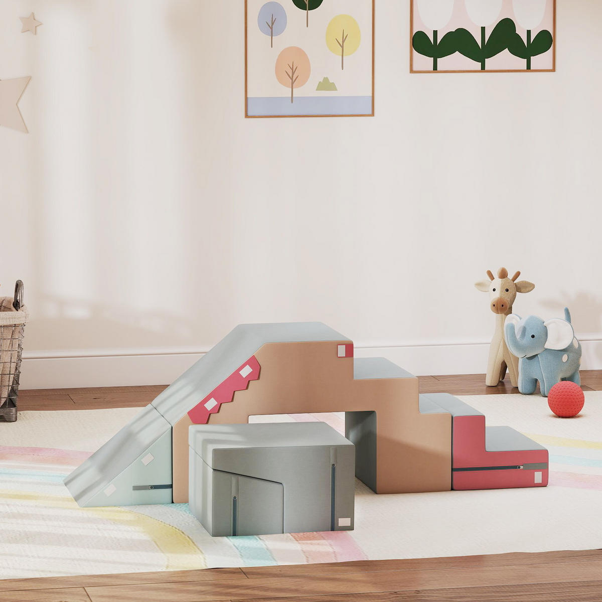 KINDER Schaumstoff Bausteine 2er Set Bausteinset mit Samtoptik Bunt - Multicolor, Textil (39/131cm) - AIYAPLAY