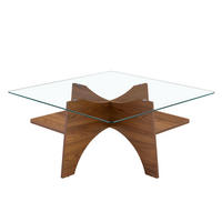 COUCHTISCH 80/80/40 cm Transparent Nussbaum MDF mit Sicherheitsglas und Ablagefach - Walnussfarben, Holzwerkstoff (80/80/40cm) - OKWISH