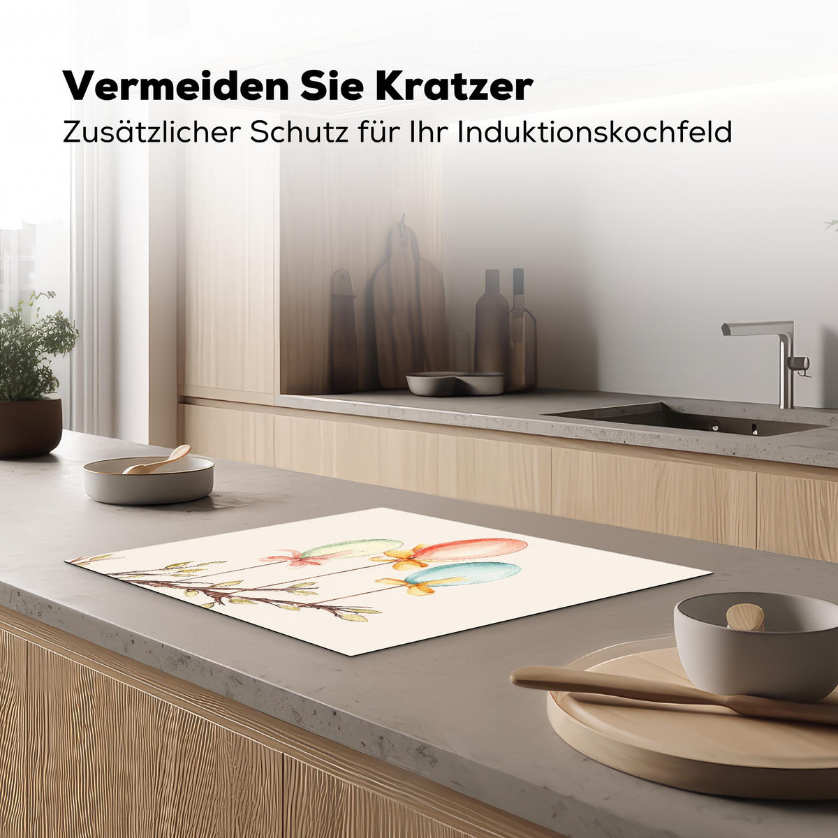 HERDABDECKPLATTE Osterkuchen - Schleife - Eier Herdabdeckung Induktionsfeld 65x52 cm - Creme, Kunststoff (65/52/0.2cm) - MuchoWow