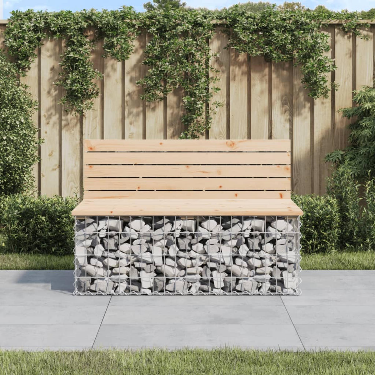 GARTENBANK Gabionen INO 103x70x65 cm Kiefernholz Natur - Hellbraun/Silberfarben, Metall (103/65/70cm) - DELUKE