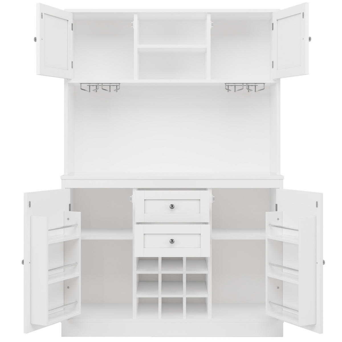 KÜCHENSCHRANK 120x40x188 cm, 4 Türen, 2 Schubladen, Weinregal, Weiß - Weiß, Holzwerkstoff (120/188/40cm) - FOHERE