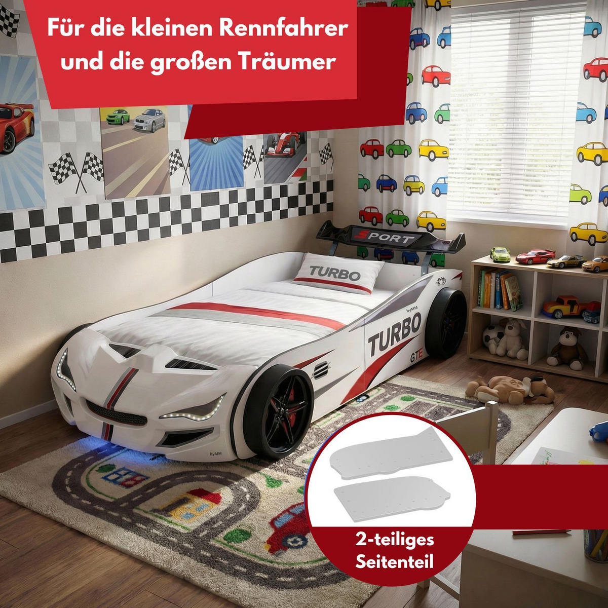 AUTOBETT GTE mit Rollrost, Licht und Sound Farbe Weiß - Weiß, Holzwerkstoff (90/200cm) - Coemo