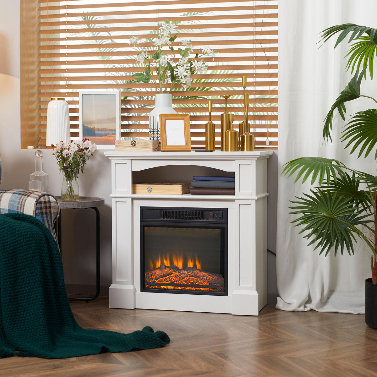 ELEKTROKAMIN 1800 W Standkamin mit Heizung, 3D LED-Flammeneffekt, Weiß - Weiß, Metall (32.3/80.5/80.5cm) - HOMCOM