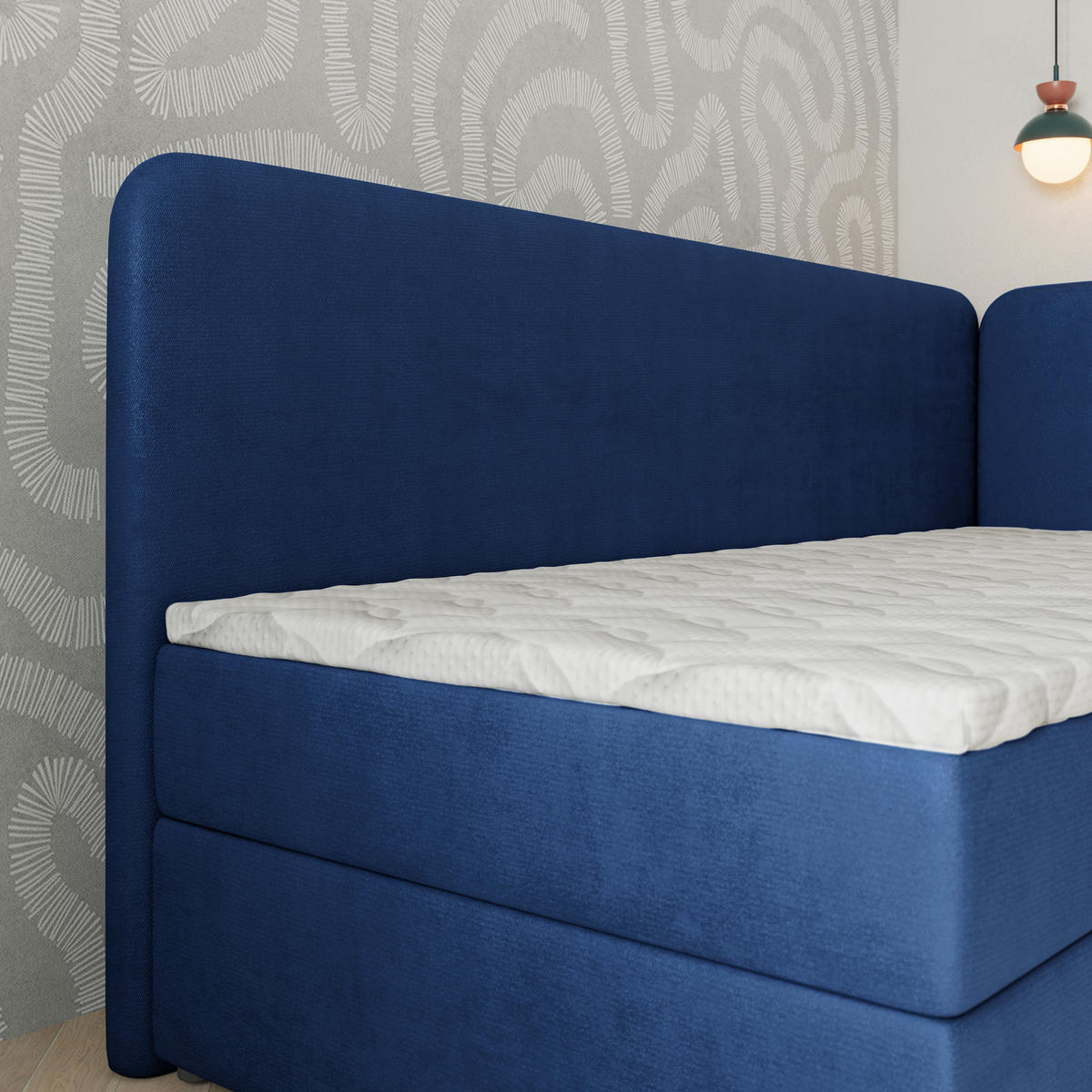 BOXBETT GINA 100x200 cm mit Matratze und Topper, H2+H3 - Blau - Blau, Holz (100/200cm) - MASSENO