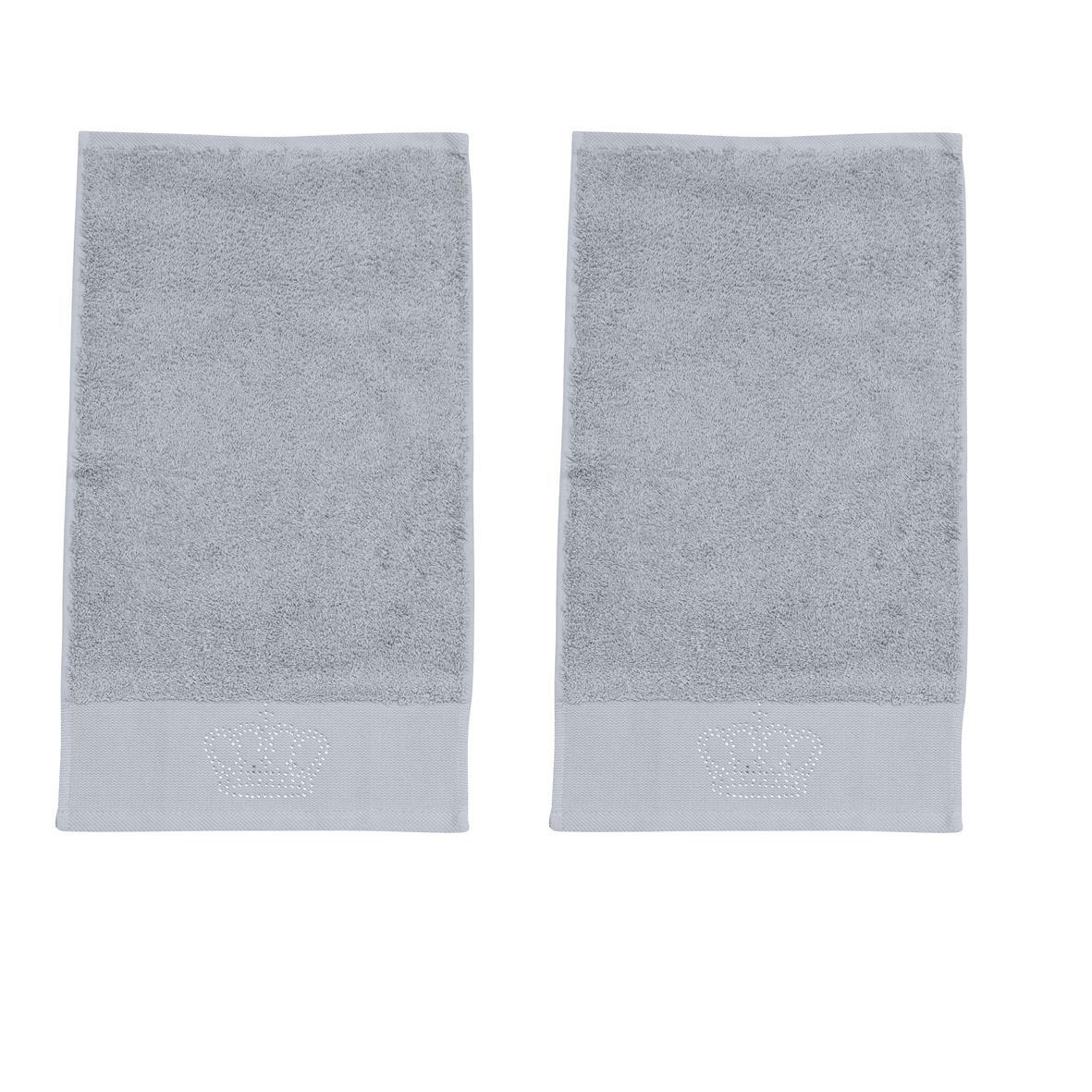 GÄSTEHANDTÜCHER Black Line Stone Krone silber 2er Set - Hellgrau, Textil (30/50cm) - done