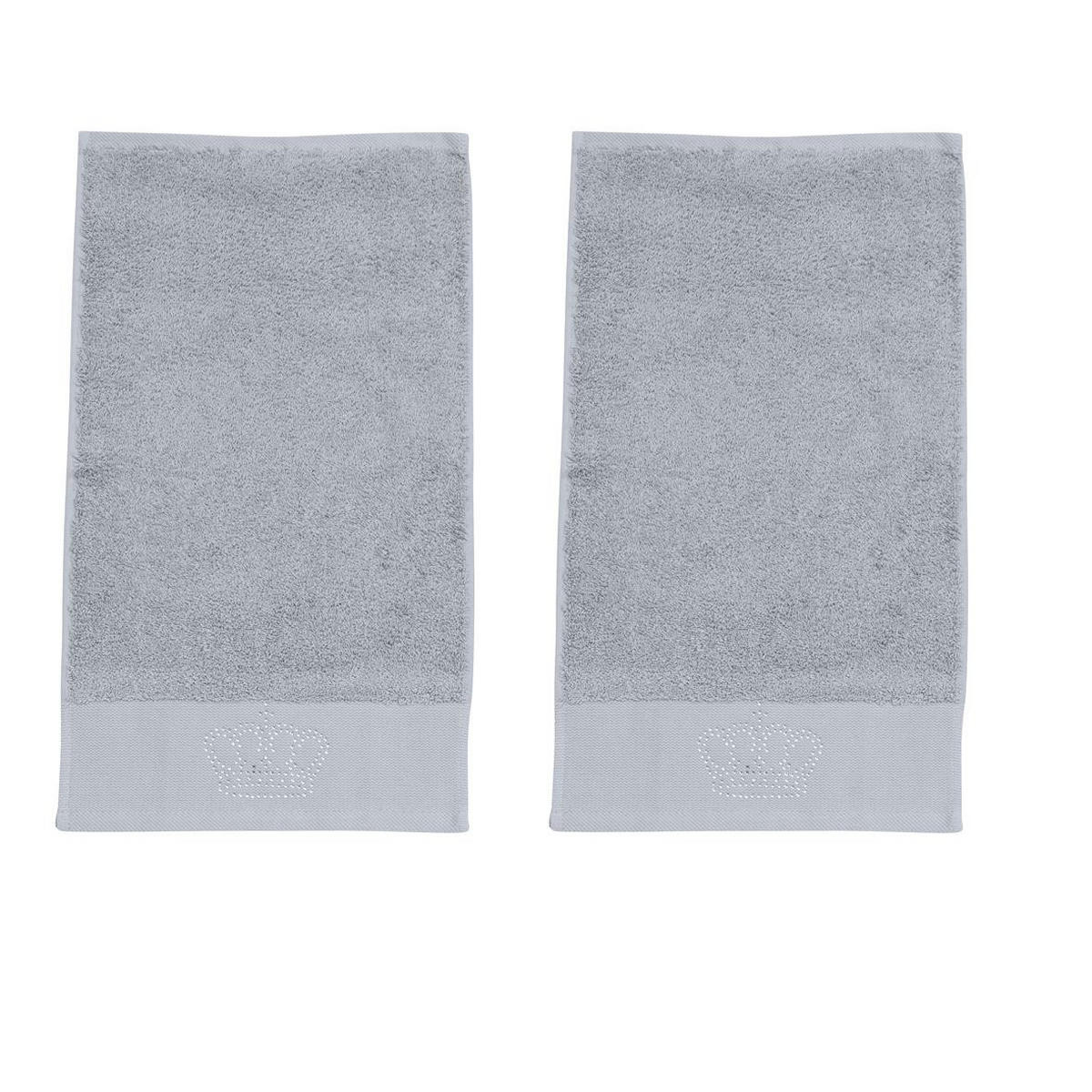 GÄSTEHANDTÜCHER Black Line Stone Krone silber 2er Set - Hellgrau, Textil (30/50cm) - done