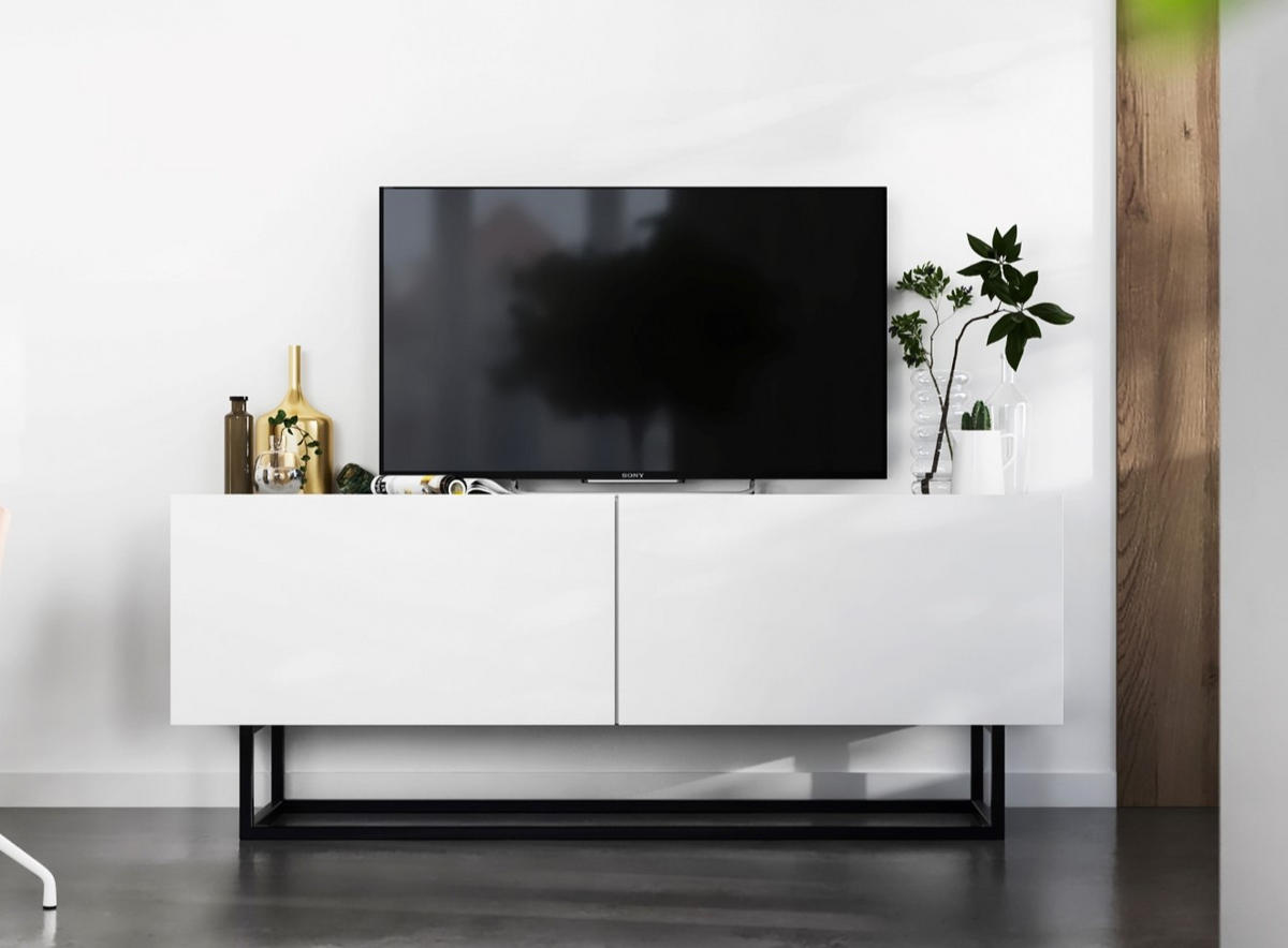 TV-SCHRANK Enjoy Weiß matt mit Metallrahmen 120 cm - Schwarz/Weiß, Holzwerkstoff/Metall (120/46/35cm) - Meble Lindner