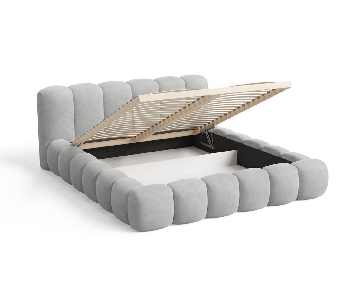 POLSTERBETT 160x200 mit Bettkasten, Lattenrost und Kopfteil, Velluto-Samt Stoffbezug Grau - Grau, Holz (160/200cm) - Chilly