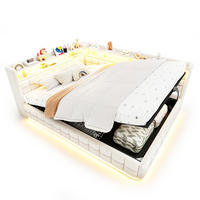 POLSTERBETT Beige 140×200cm mit hydraulischem Stauraum, Holzregal, LED-Lichtleiste und Ladeanschlüssen - Beige, Textil (140/200cm) - Luhomfu