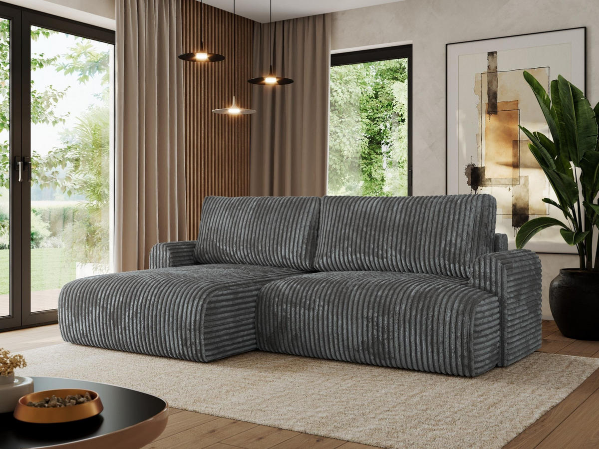 ECKSCHLAFSOFA TONO L Dunkelgrau Cord - links - Dunkelgrau/Schwarz, Kunststoff/Textil (260/150cm) - MKS