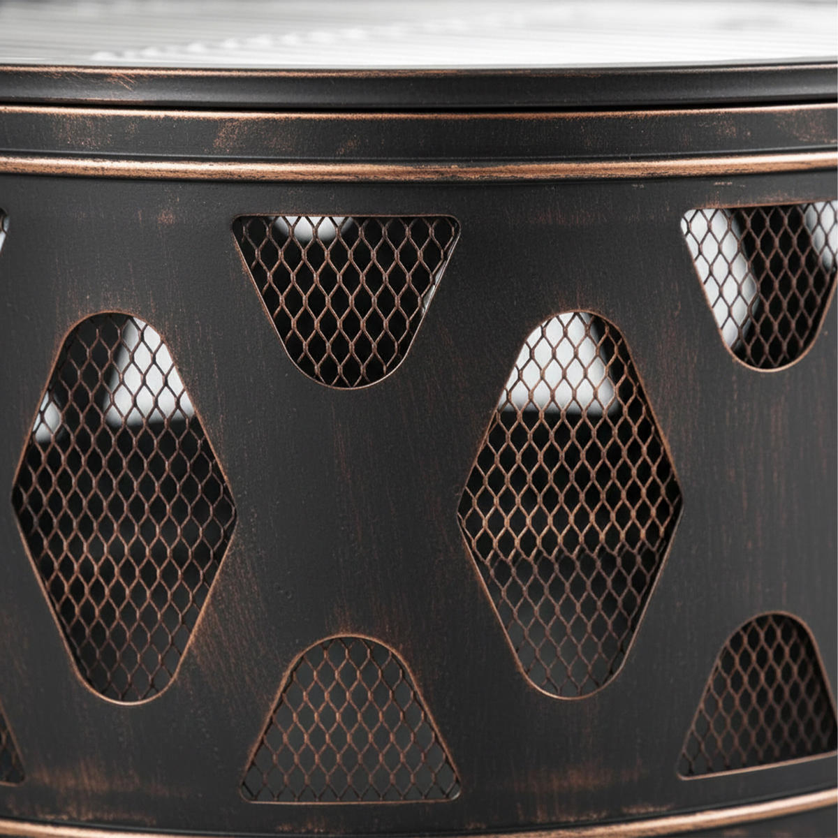 FEUERSCHALE Schwarz Bronze mit Funkenschutz Grillrost - Schwarz, Metall (66/58/66cm) - Relaxdays