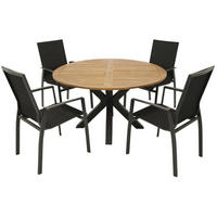 GARTENGARNITUR Canterbury - 5-teilig - Aluminium - Akazie - Kunstgewebe schwarz - Schwarz, Metall - TPFGarden