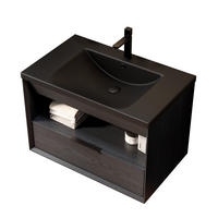 WASCHTISCHKOMBI 75 cm mit Unterbauwaschbecken und Schublade in Schwarz/Eiche - Schwarz, Keramik (74.5/51.5/46.5cm) - BEAOK