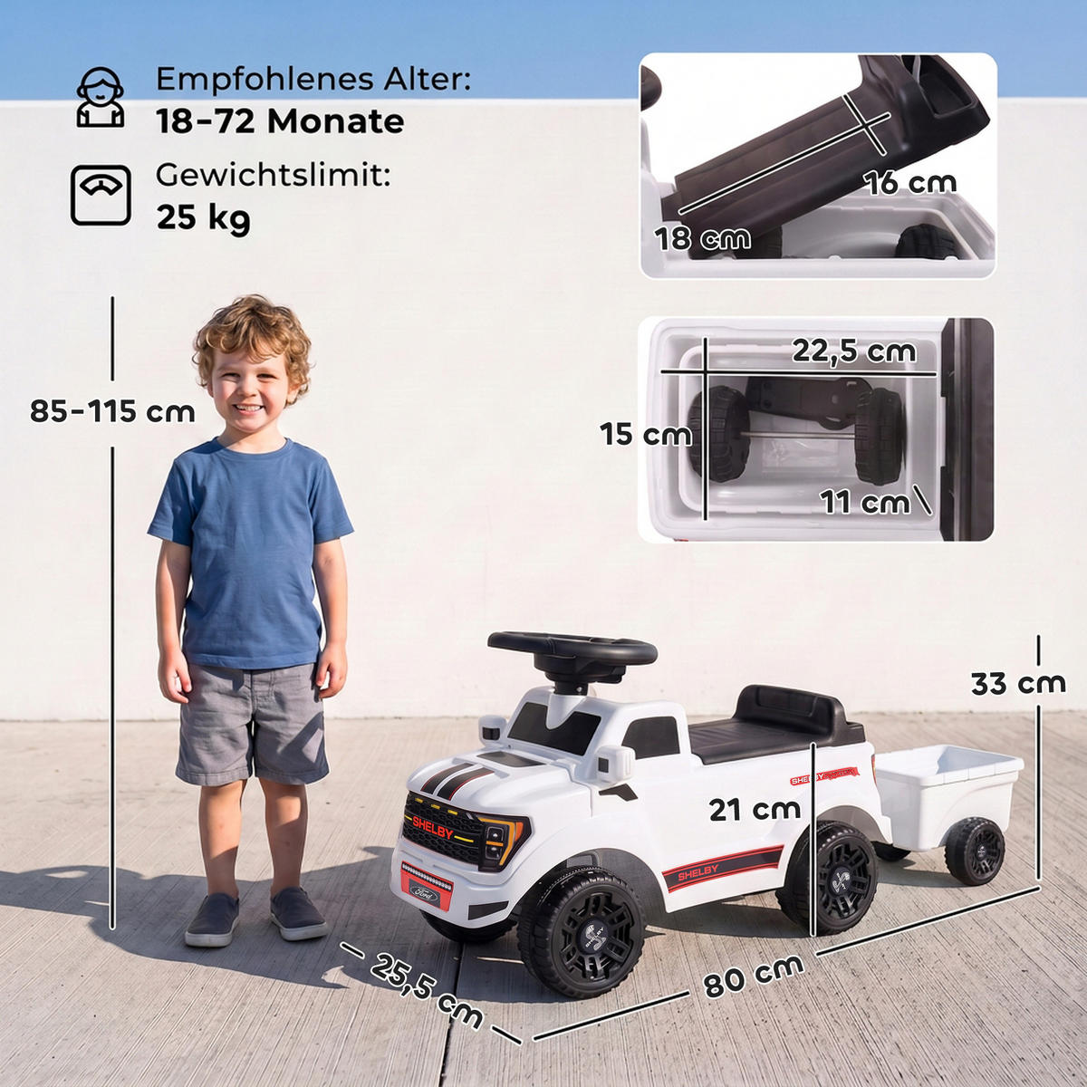 RUTSCHAUTO-FÜR-KINDER PP Weiß - Weiß, Kunststoff (80/25.5/33cm) - AIYAPLAY
