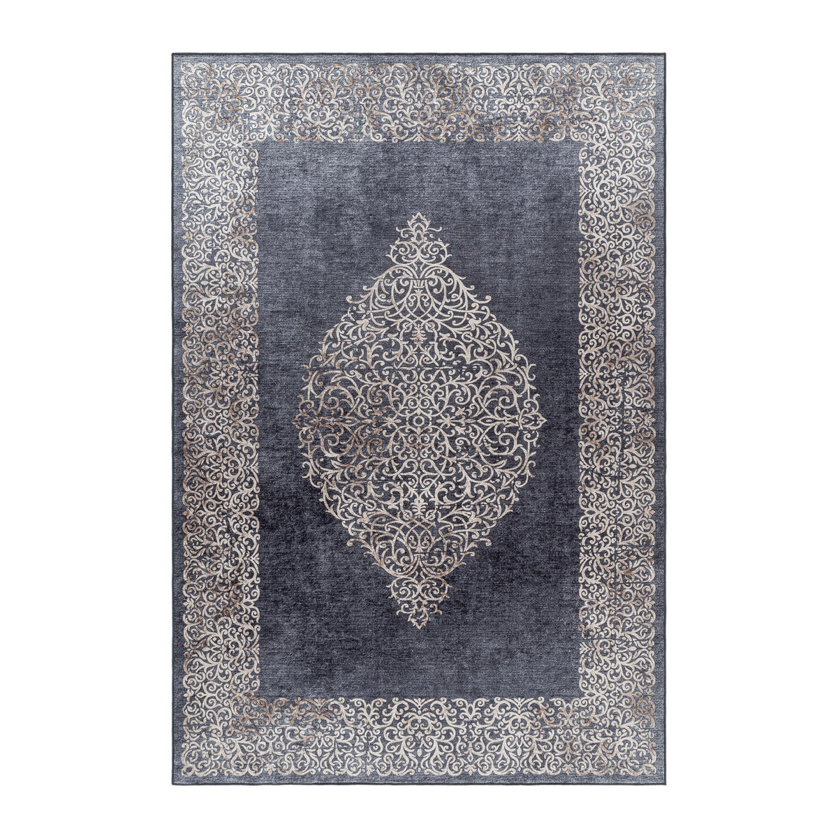 TEPPICH Waschbar Flachgewebe Barock Polyester Wohnzimmer Schwarz Rechteckig 200x290 - Schwarz, Textil (200/290cm) - KADIMA DESIGN