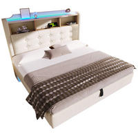 POLSTERBETT 140/200 cm mit LED-Beleuchtung und Bettkasten in Beige - Beige, Textil (140/200cm) - BEAOK