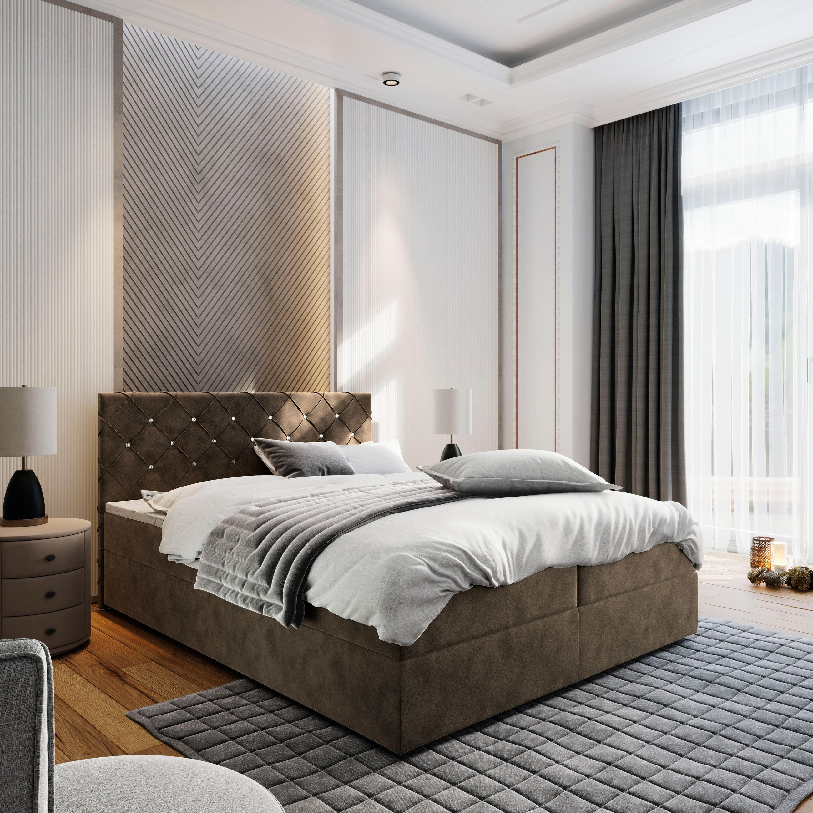 BOXBETT RIVA 140x200 cm mit Matratze und Topper - Braun - Braun, Holz (140/200cm) - MASSENO