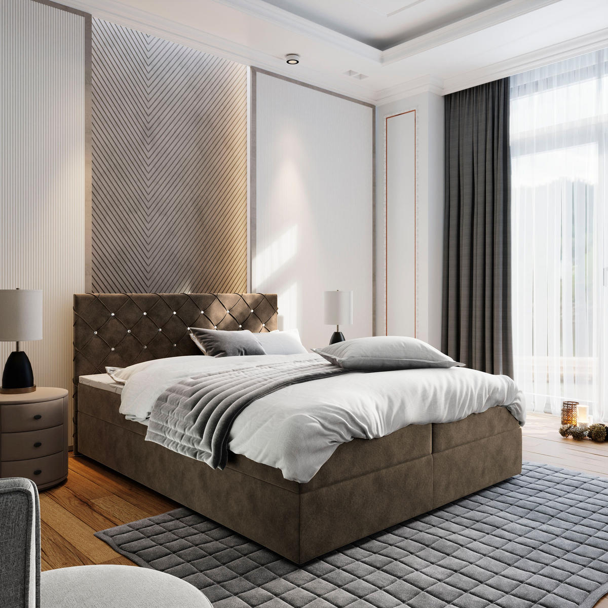 BOXBETT RIVA 140x200 cm mit Matratze und Topper - Braun - Braun, Holz (140/200cm) - MASSENO