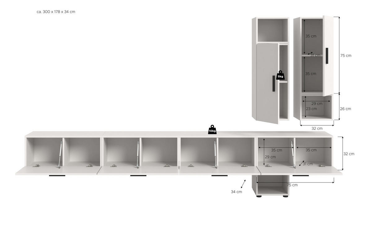 WOHNWAND The One weiß 300/34/178 cm - Weiß, Holzwerkstoff (300/178/34cm) - Xonox