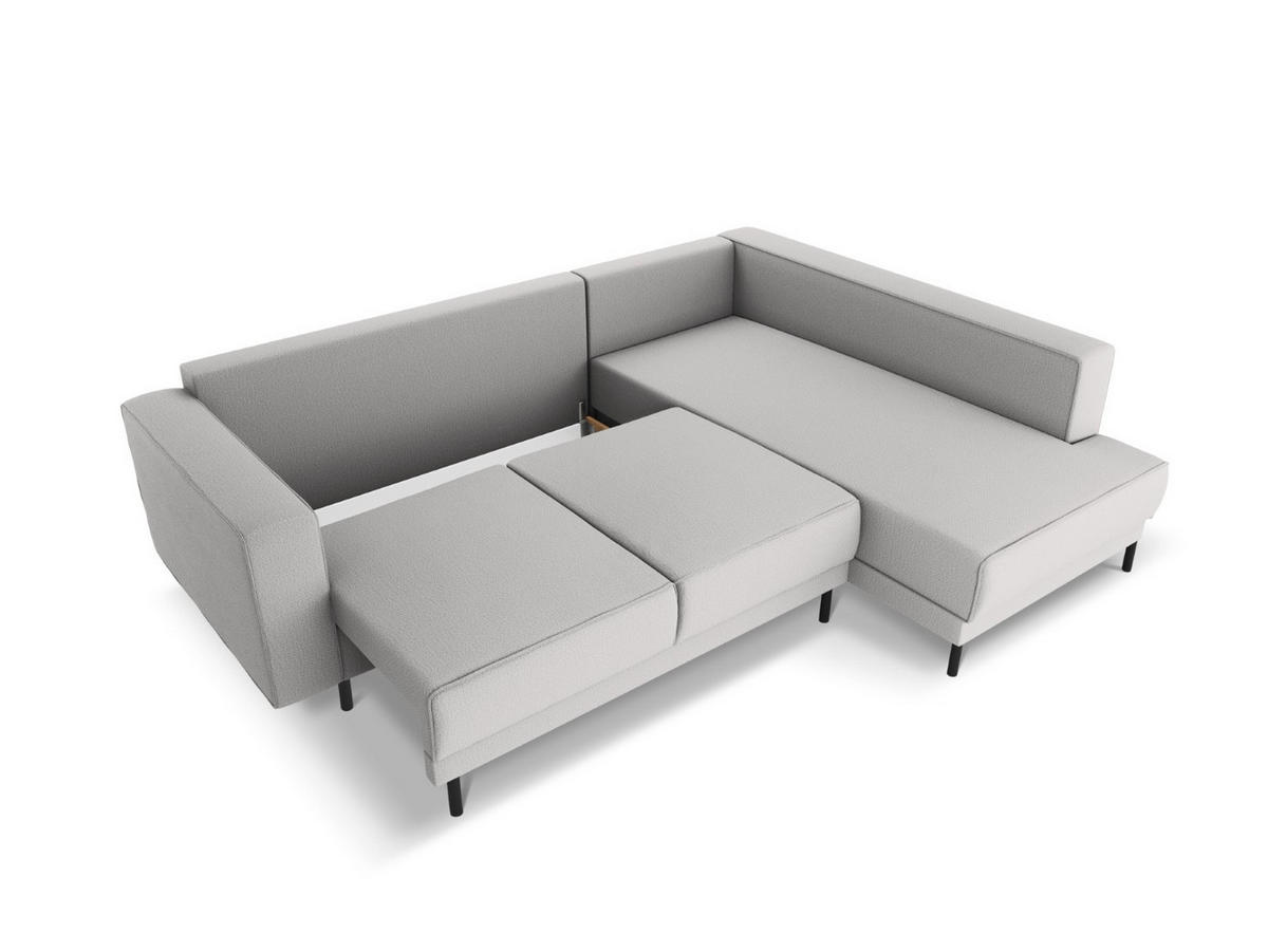 AUSKLAPPBARES-ECKSOFA rechts Caro aus strukturiertem Stoff hellgrau 5 Sitzplätze - Hellgrau, Textil (187/247cm) - Micadoni