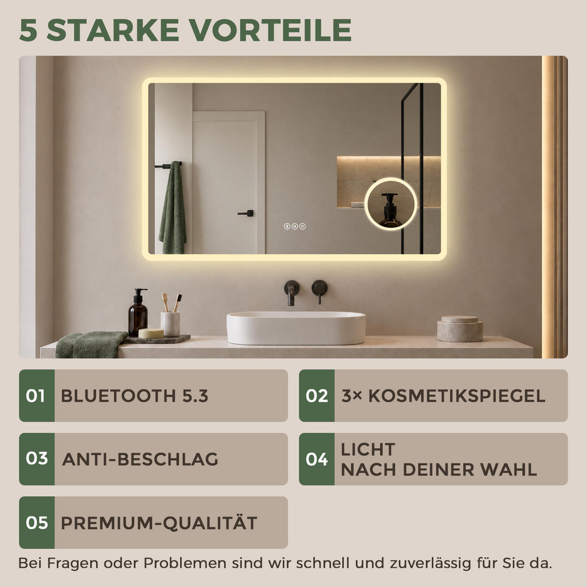 BADSPIEGEL mit Beleuchtung 60/100 cm rechteckig LED, Bluetooth, Vergrößerungsspiegel, Antibeschlag - Transparent, Glas (100/60/3.5cm) - S'AFIELINA