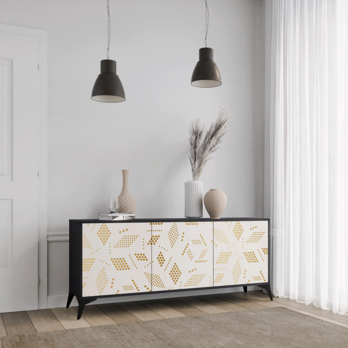 SIDEBOARD SPOTTED DAZE, Eicheneffekt, 164,5x42x77,5 cm, 3 Türen - Eichefarben/Buchefarben, Holzwerkstoff/Buchenholz (164.5/77.5/42cm) - SpaceRebels