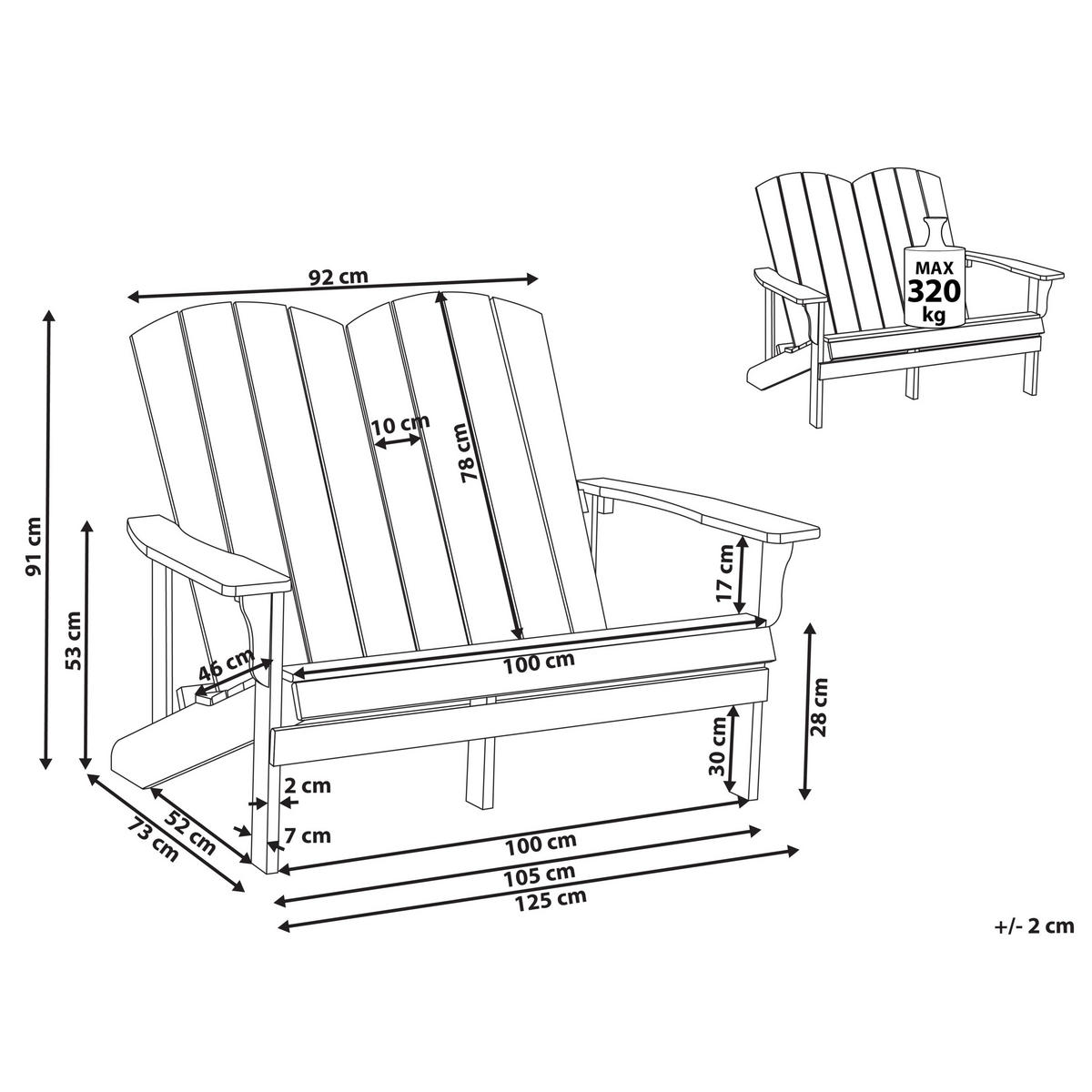 ZAHRADNÍ LAVICE 125 cm Tmavě šedá Adirondack - šedá/tmavě šedá, plast (125/91/73cm) - Beliani