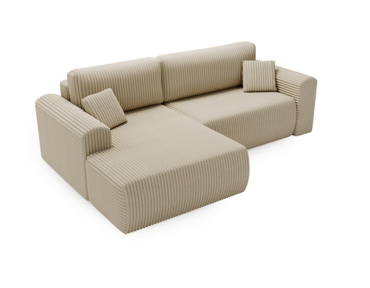 ECKSOFA Linea Creme, Sofa mit Schlaffunktion, linke seite - Creme, Holzwerkstoff/Textil (257/177cm) - Bettso