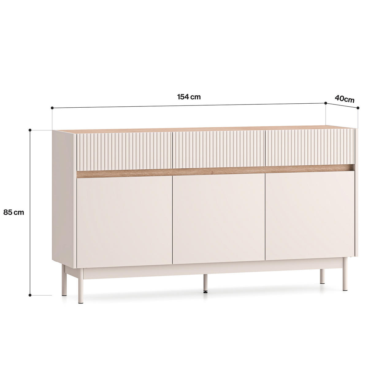 KOMMODE NALIA, Creme/Eiche - Eichefarben/Creme, Holzwerkstoff/Metall (154/85/40cm) - KONSIMO®