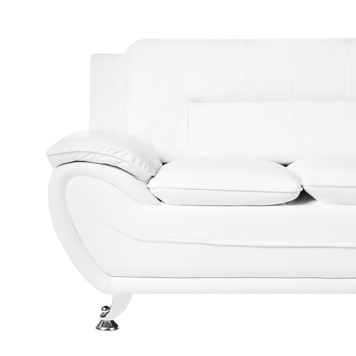 3-SITZER-SOFA Kunstleder Weiß Leira - Silberfarben/Weiß, Kunststoff (193/86/78cm) - Beliani