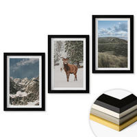 WANDBILDER 3er-Set - 20x30 cm Schwarzer Rahmen - Berge, Schnee, Hirsche, Waldlandschaft - Schwarz, Kunststoff (20/30cm) - ArtPrintCave