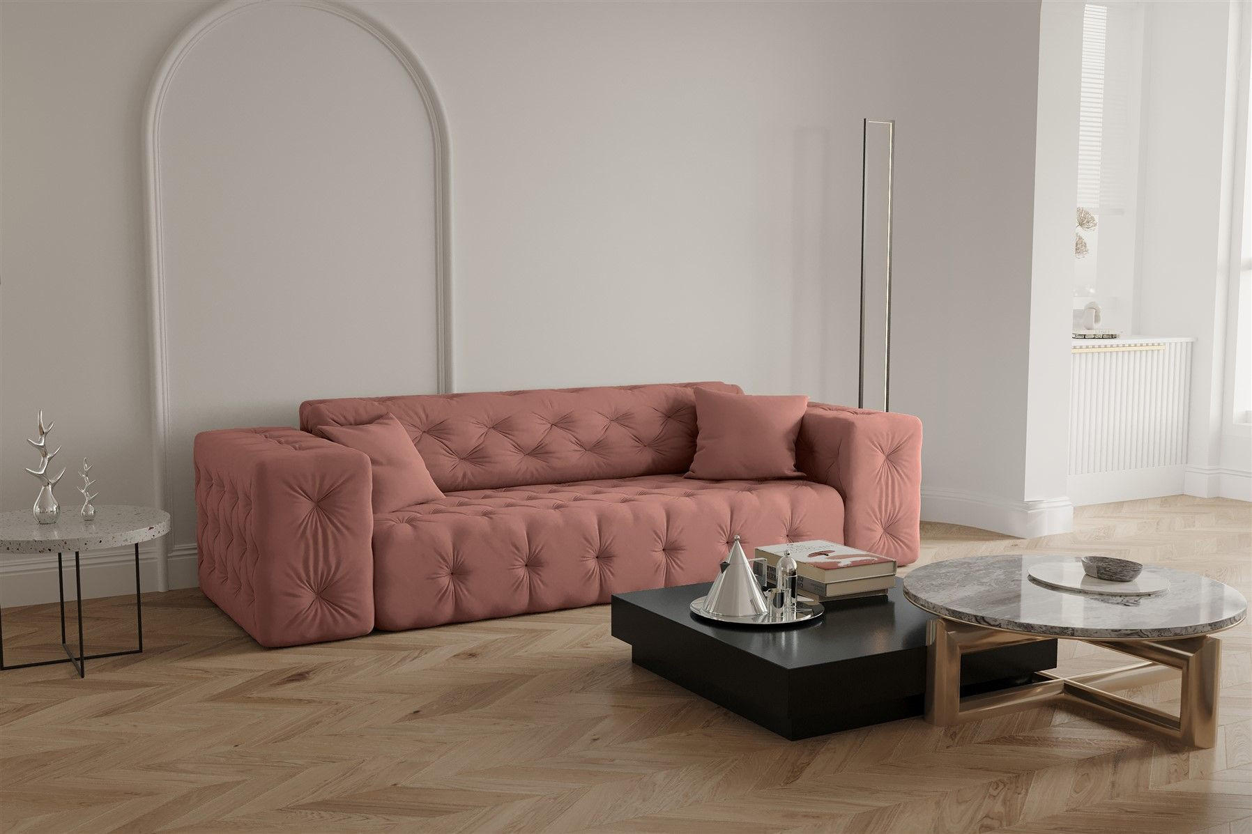 SOFA 3-sitzer Chantal - Rosa, Holzwerkstoff/Textil (251/78/96cm) - Fun Möbel