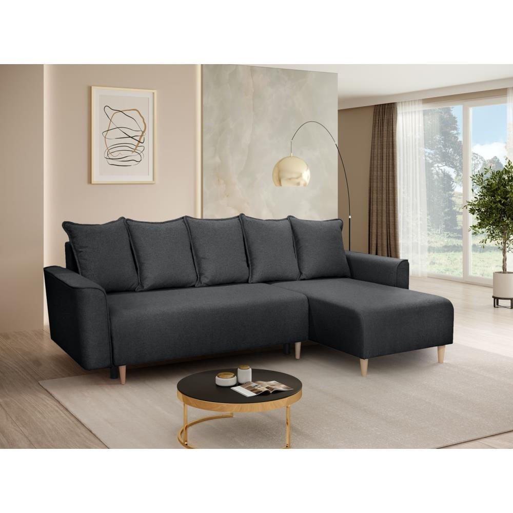 ECKSCHLAFSOFA Willow schwarz - Schwarz, Textil (225/150cm) - Beautysofa