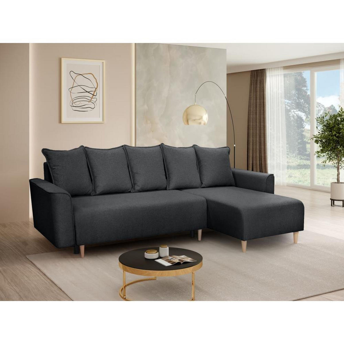 ECKSCHLAFSOFA Willow schwarz - Schwarz, Textil (225/150cm) - Beautysofa