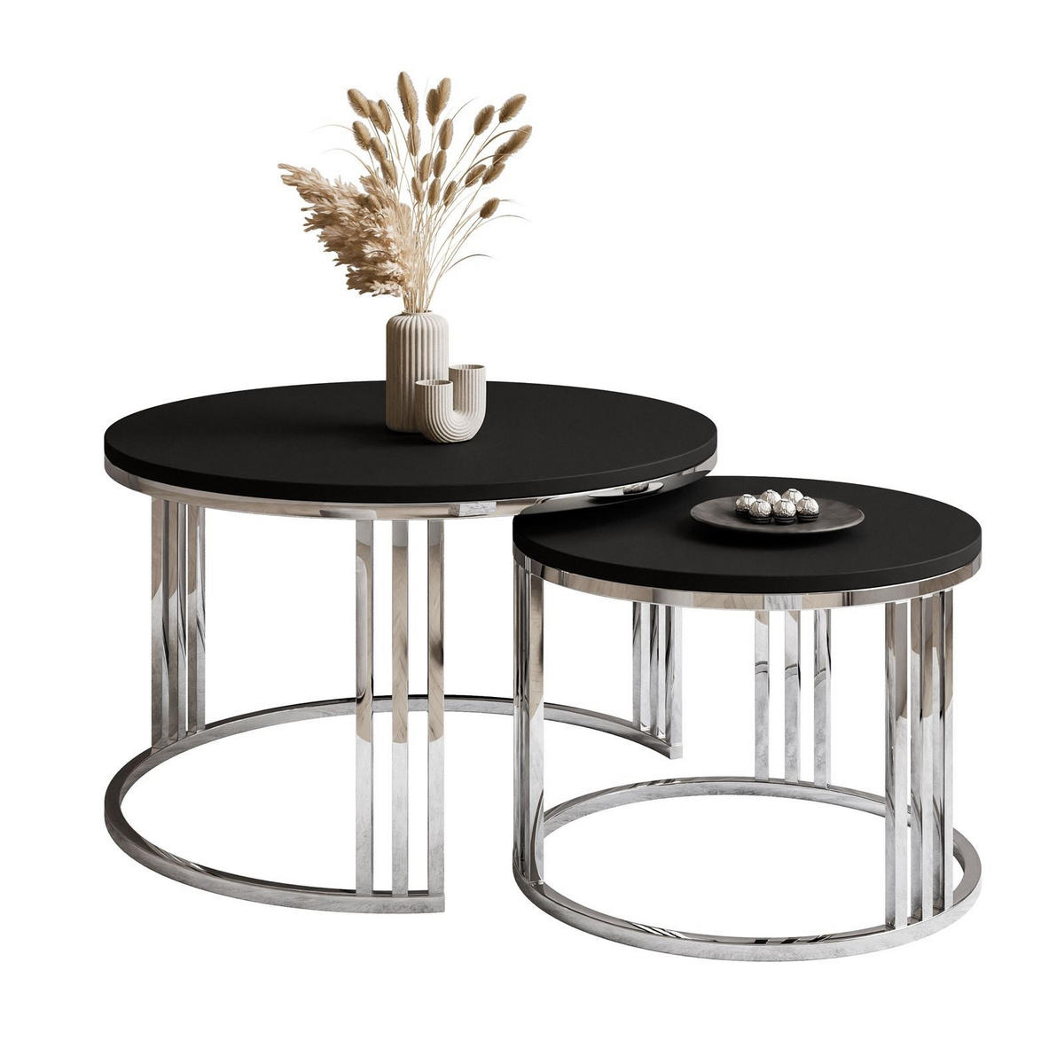 COUCHTISCH 2 in 1 LORI verchromt silber schwarz matt - Silberfarben, Holzwerkstoff (70/70/49cm) - Lookway