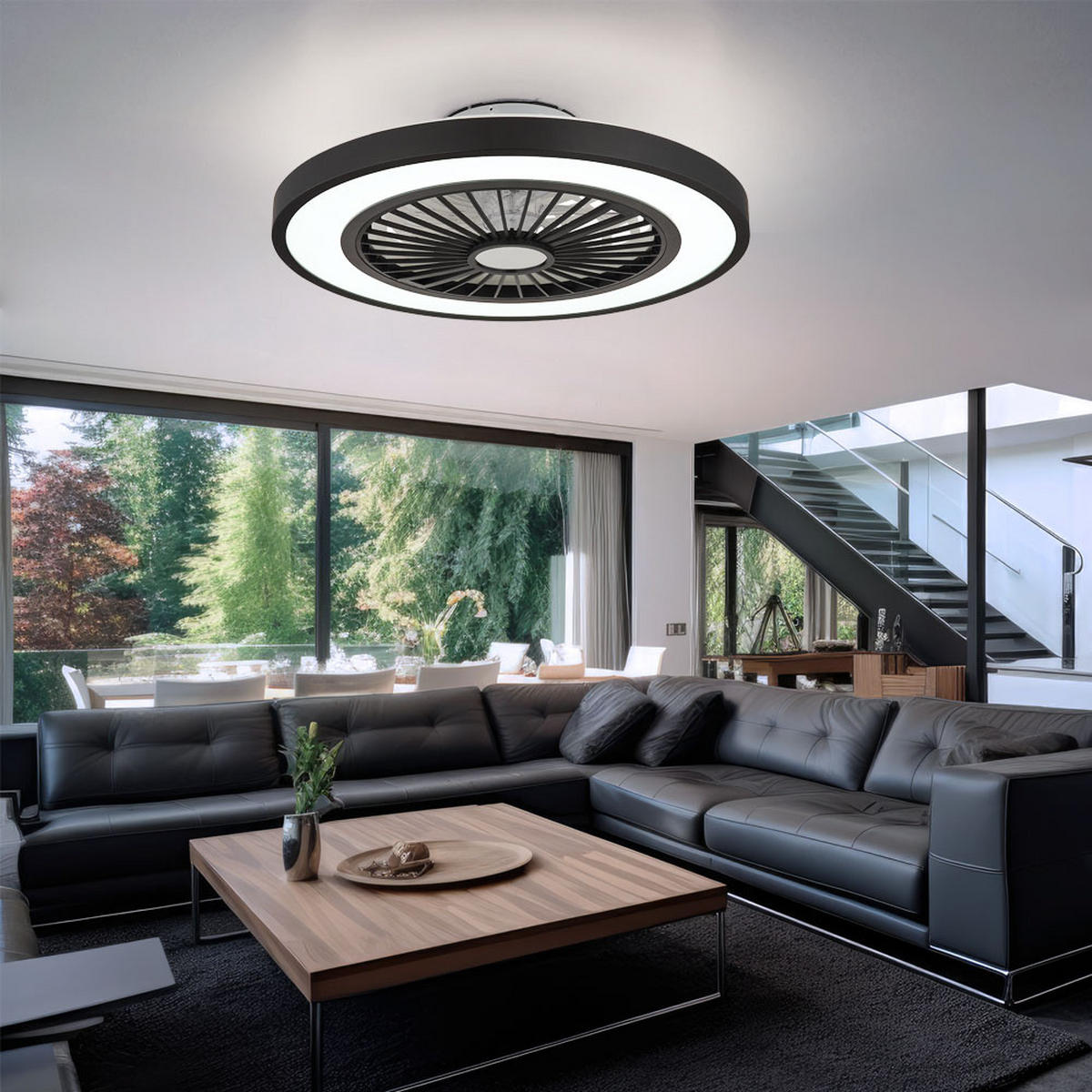 LED DECKENVENTILATOR Metall Schwarz - Schwarz, Metall (54/54/15.9cm) - Globo Lighting