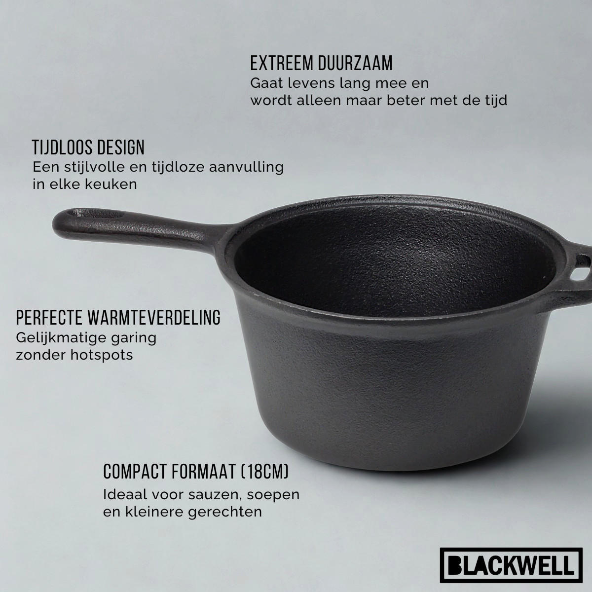 STIELKASSEROLLE Sauteuse Gusseisen / ø 18 cm - 1,5 Liter - ohne Antihaftbeschichtung - Schwarz, Keramik (1/2/9cm) - Blackwell