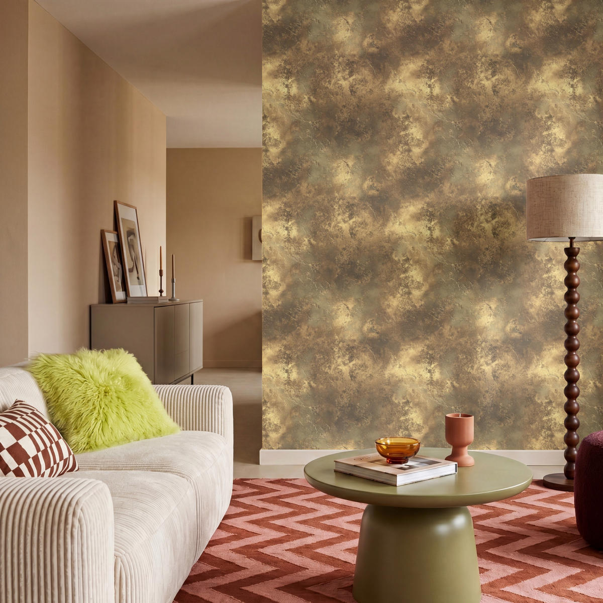 TAPETE - Antik - Metallic-Look - Gold - 160x220 cm - Messingfarben, Papier (160/220cm) - OnlyWow